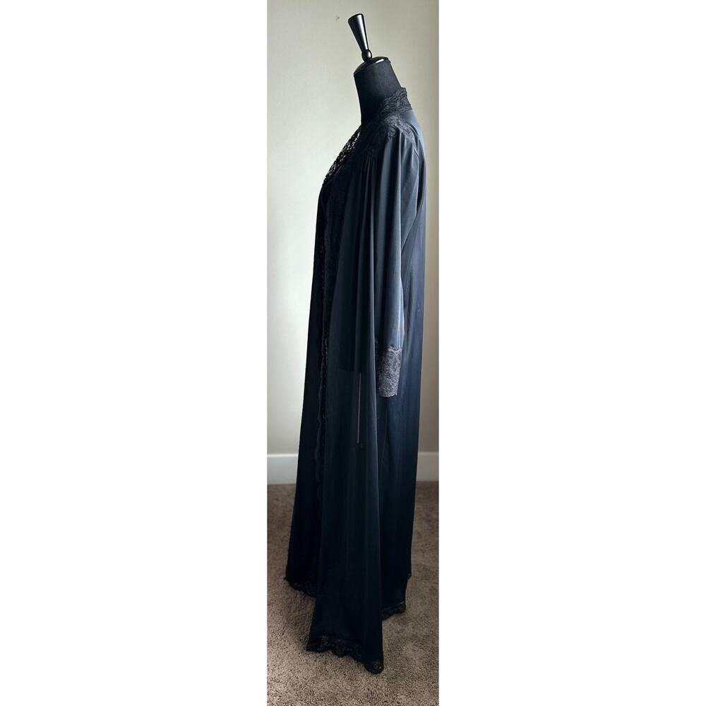 Olga Black Lace-Trim Long Robe - Picture 5 of 8
